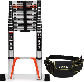 Telescoping Ladder 16.5 FT Lightweight Aluminum Extension Ladder with Stable Support Easy Retraction Anti-Slip Collapsible Ladder for Home Roof Multi-