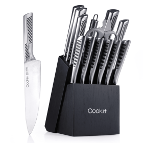 Commercial Home Kitchen Knife Sets 15 Piece With Block Chef Knives Hollow Handle Cutlery Set Etc (Color: Silver, Type: Kitchen Surpplice)